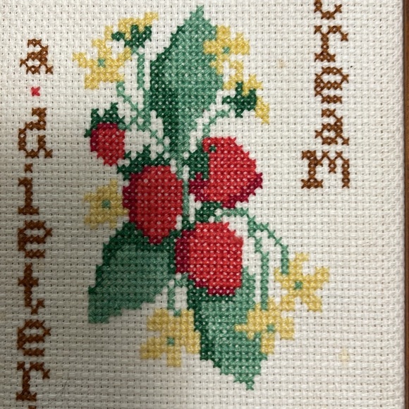Vintage Cross-stitched Framed Artwork berries n cream a dieters dream. - Picture 2 of 6